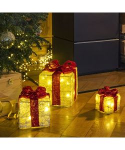 HI Decorazioni Scatole Regalo di Natale con Luci LED e Nastri Rosa 3pz