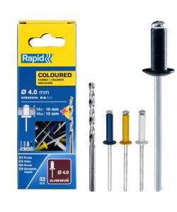 Rapid Rivetti Alluminio Colorati con Punta Trapano 4x16 mm - 32 Pezzi