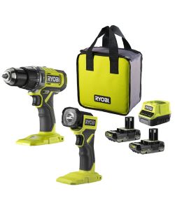 Ryobi Trapano Avvitatore 18V Kit con Torcia e Borsa - 2 Batterie 2Ah
