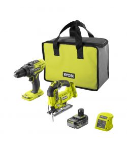Ryobi Kit Trapano Avvitatore e Seghetto Alternativo 18V con Borsa