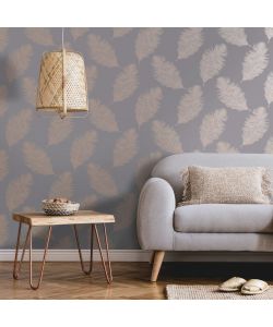 DUTCH WALLCOVERINGS Carta da Parati Fawning Feather Grigio e Oro Rosa