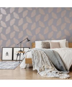 DUTCH WALLCOVERINGS Carta da Parati Fawning Feather Grigio e Oro Rosa