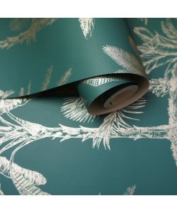 DUTCH WALLCOVERINGS Carta da Parati Alberi Tropicali Verde T Argento