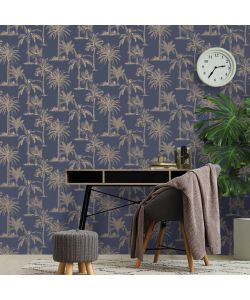 DUTCH WALLCOVERINGS Carta da Parati Alberi Tropicali Blu e Argento