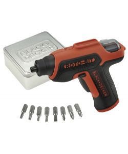 Svitavvita con batteria al litio 3,6V e 8 inserti e scatola in metallo Black+Decker