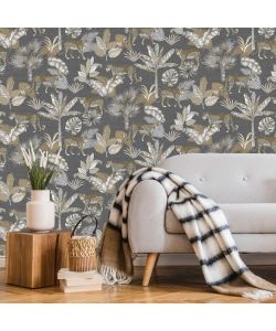 DUTCH WALLCOVERINGS Carta da Parati Leopardo Grigio e Beige