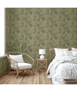 DUTCH WALLCOVERINGS Carta da Parati Joelle in Verde e Oro