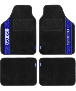 Set 4 tappetini neri e blu per auto Sparco in moquette