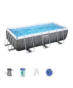 Bestway Piscina Rettangolare 404x201 cm in PVC Grigia con Pompa Filtro