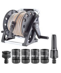 Claber Avvolgitubo Aquapony Kit Nero con 15m di Tubo e Accessori