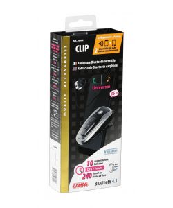 Lampa Auricolare Bluetooth Retrattile Nero Clip 4.1 Cuffia Intra-aurale