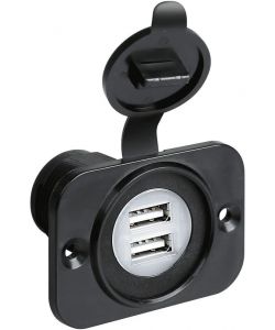 Lampa Doppia Presa Auto USB Ext-8 Montaggio Incasso 12-24V Nero