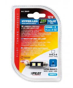 Lampada Hyper led 6 2 smd x 3 chips 10x42 mm sv8,5 8 1 pz d/blister bianco doppia polarit resistenza incorporata