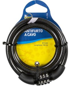 Antifurto cavo a spirale per bici 0,8x100cm con combinazione