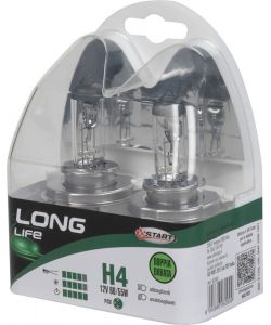 H4 Long Life Coppia di lampadine per luci auto 12V 60/55W P43t