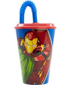 Bicchiere in plastica con cannuccia Avengers 430 ml