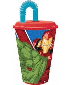 Bicchiere in plastica con cannuccia Avengers 430 ml