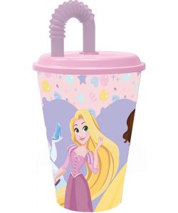 Bicchiere in plastica con cannuccia Principesse 430 ml