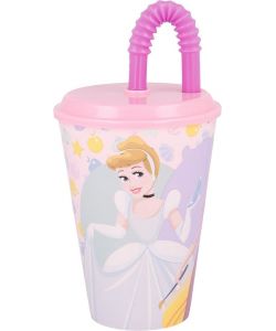 Bicchiere in plastica con cannuccia Principesse 430 ml