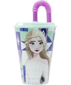 Bicchiere in plastica con cannuccia Frozen 430 ml
