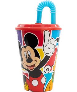 Bicchiere in plastica con cannuccia Mickey Mouse 430 ml