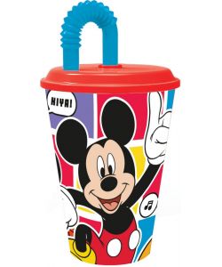 Bicchiere in plastica con cannuccia Mickey Mouse 430 ml