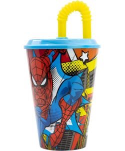 Bicchiere in plastica con cannuccia Spiderman 430 ml