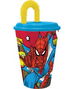 Bicchiere in plastica con cannuccia Spiderman 430 ml