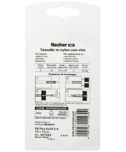 Fischer Tassello Nylon SX Plus 6x30 - Blister da 15 pz - Fissaggio Sicuro