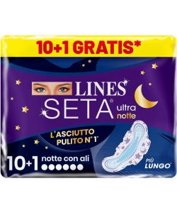 Lines Assorbenti Seta Ultra Notte - 11 Pezzi - Ipoallergenici - Senza profumo