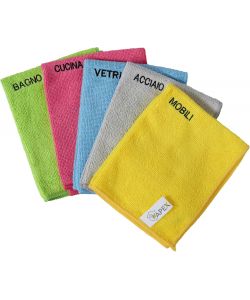Apex Set 5 Panni Microfibra Colorati 30x38 cm per Pulizia Casa