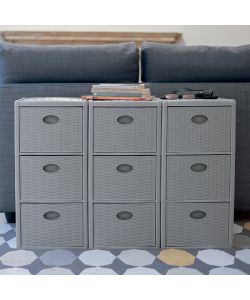 Stefanplast Cassettiera Elegance 3 Cassetti Blu Navy 30x40 H 60 cm - Polipropilene Super Resistente - Portaoggetti con Ruote