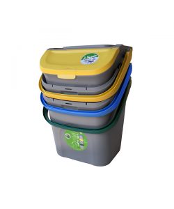 Stefanplast Set 3 Pattumiere Verticali Eco Way 28L - Giallo/Grigio, Verde/Grigio, Blu Capri/Grigio
