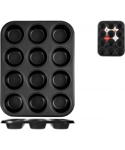 Home Stampo Muffin Antiaderente 12 Posti Nero 35x27x3.5 cm