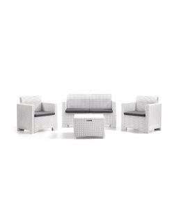 Bica Set Nebraska Rattan Bianco - Tavolino Contenitore, Divanetto, 2 Poltroncine