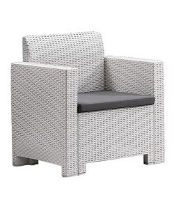 Set Salotto da Giardino Rattan Bianco Divanetto 2 Poltrone e Tavolino Contenitore - Nebraska Bica