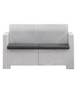 Set Salotto da Giardino Rattan Bianco Divanetto 2 Poltrone e Tavolino Contenitore - Nebraska Bica