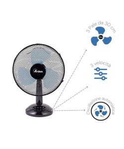 Ardes Ventilatore da Tavolo 40W D.30cm - Nero e Turchese - 3 Velocità