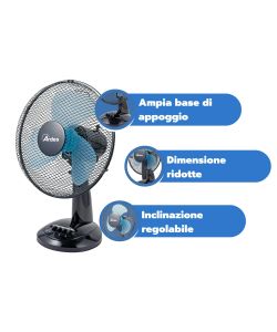 Ardes Ventilatore da Tavolo 40W D.30cm - Nero e Turchese - 3 Velocità