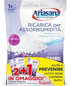 Ariasana Ricarica Assorbiumidità 3 x 450 g Lavanda - 2 Buste + 1 Omaggio
