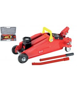 Valex Cric Idraulico a Carrello 2T Rosso - Portata 2000 kg, Valigetta Inclusa