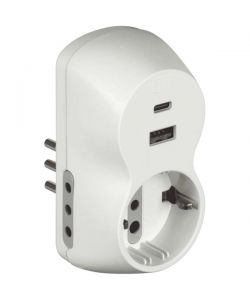 Bticino Adattatore B3 Bianco con 2 Prese 10A e 2 USB A+C, 1500W