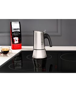 Bialetti Caffettiera Venus Inox Lucido con Manico Nylon Nero - 2 Tazze