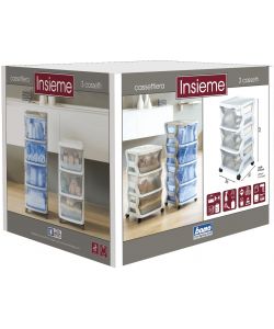 Bama Mobiletto 3 Cassetti Bianco 36x40x62 cm con Ruote Pivottanti