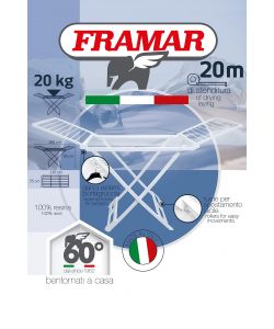 Framar Stendino per Bucato Levante in Resina Bianca 180x95 cm con Rotelle