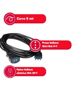 Poly Pool Prolunga Elettrica 5m Nera 10A 2P+T Uso Domestico Certificata
