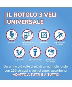Foxy Carta Asciugatutto Tornado 3 veli Bianco 1 rotolo 250 strappi