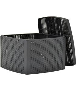 Ipae Progarden Tavolino Contenitore Giardino - Effetto Rattan Antracite - 53x53 cm