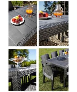 Tavolo Queen Antracite Allungabile in Resina Effetto Rattan - 220x90 cm - Ipae Progarden