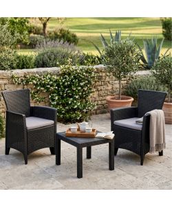 Set Forest Salotto Giardino Rattan Antracite - 1 Tavolino e 2 Poltrone